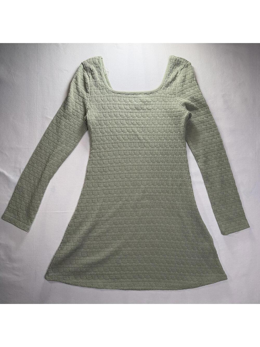Art Class Light Green Textured Long Sleeve Mini Dress Size Large Y2K